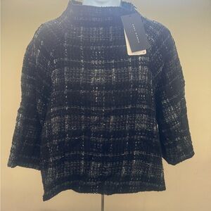 Zara Black and White Checkered plaid knit Top